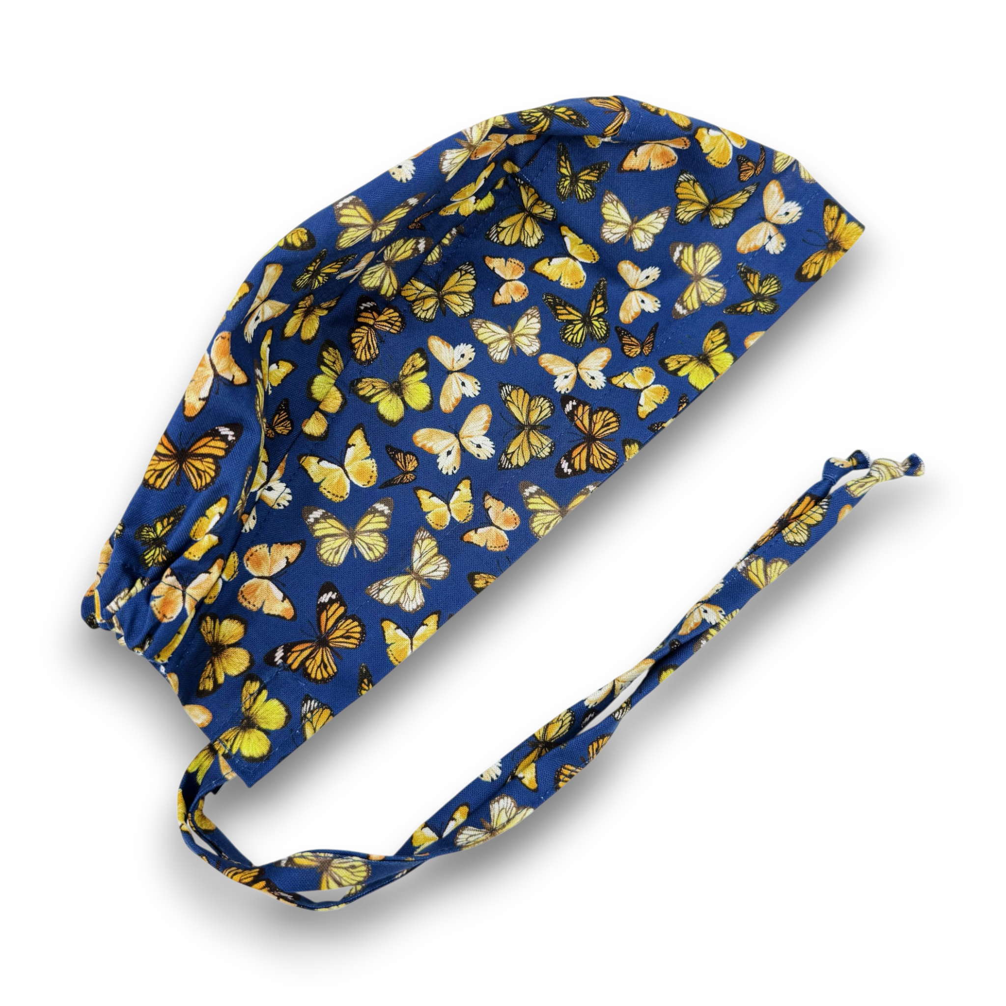 Yellow Butterfly Skull tie-back style surgical scrub cap for men by Paradise Caps.