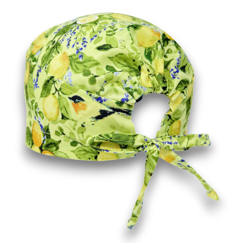 Lemon Skull tie-back style surgical scrub cap for men by Paradise Caps.