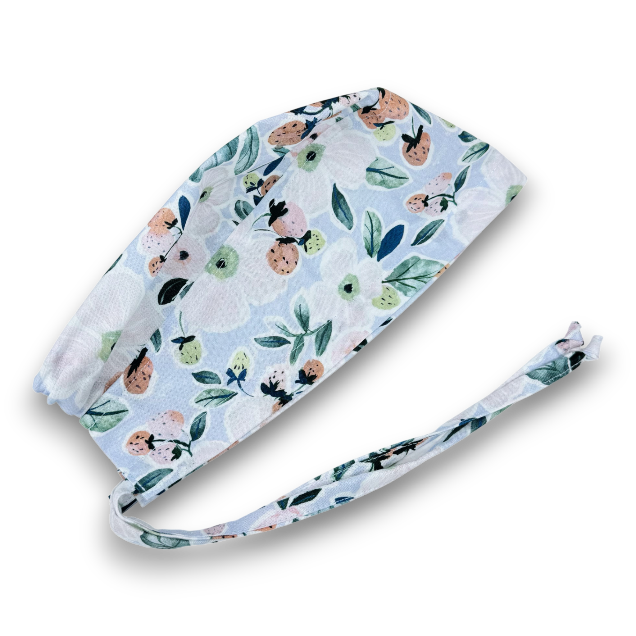 Surgical scrub cap. Strawberry Bloom tie back scrub hat by Paradise Caps.