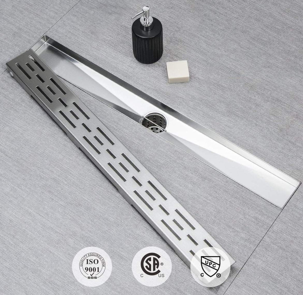 SaniteModar Linear Shower Drain, High Flow Rate Removable Grate Shower Drain 32 inch,Brushed 304 Stainless Steel Linear Drain with Hair Strainer,