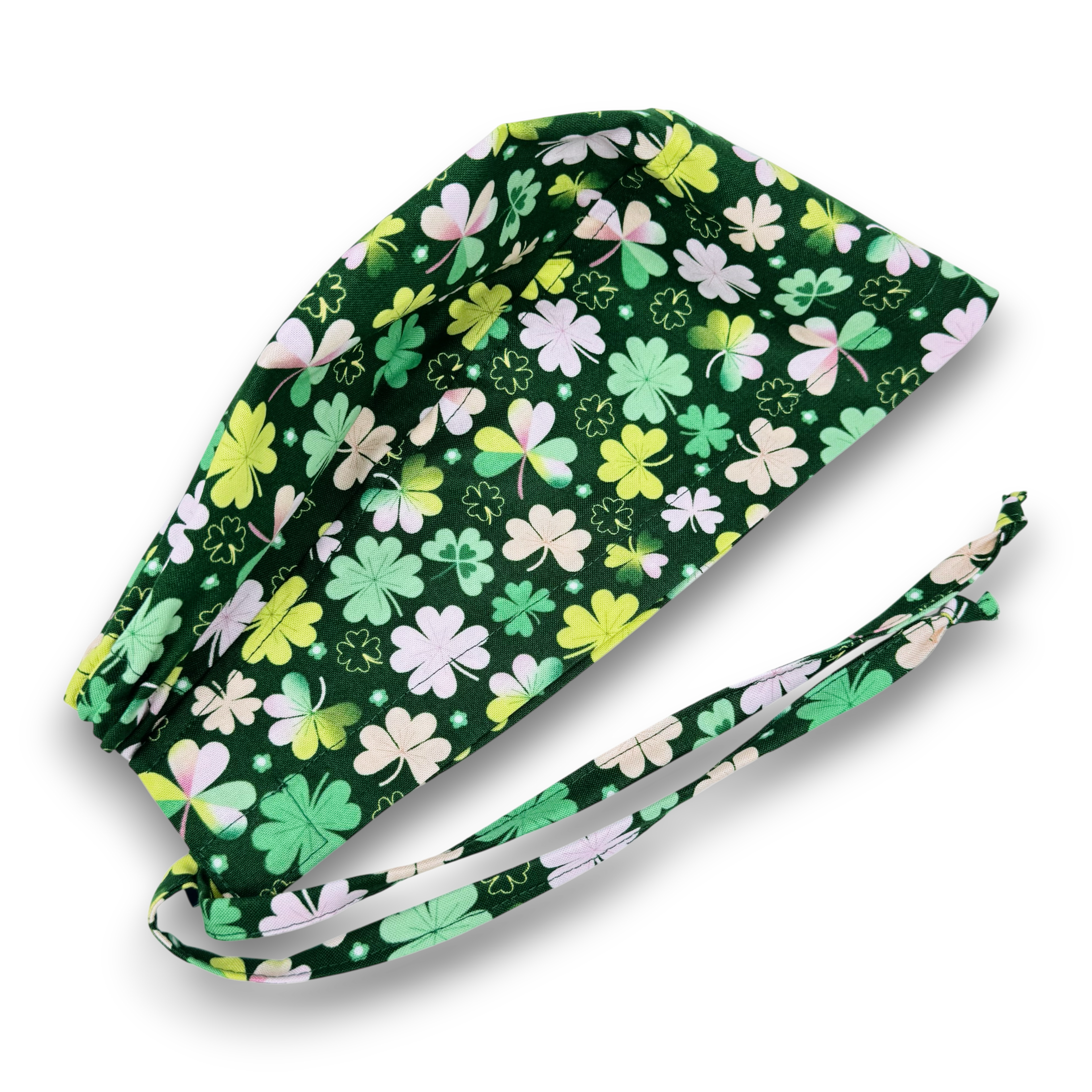 St. Patrick's Day Shamrock Surgical Scrub Cap. Tie-Back Cotton Skull Cap by Paradise Caps.