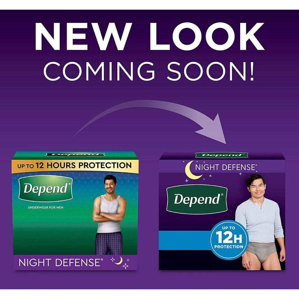 Depend Night Defense Adult Incontinence Underwear for Men, Overnight, Disposable, X-Large, 24 Count (2 Packs of 12) (Packaging May Vary)