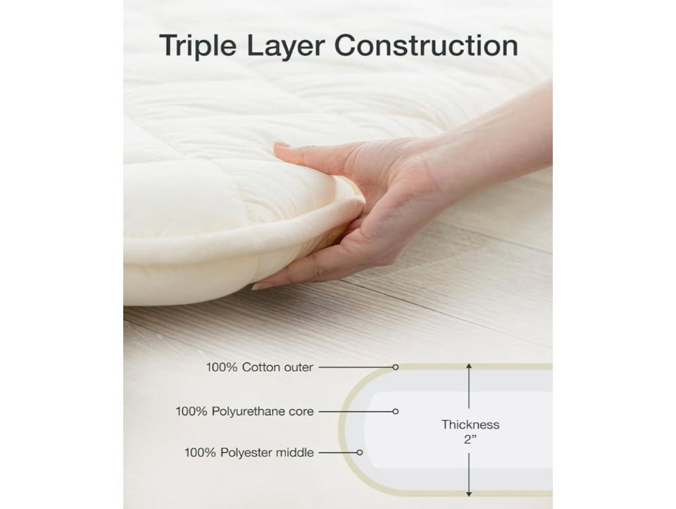 FULI Japanese Futon Mattress, Japanese Floor Mattress, Floor Bed, Tatami Foldable Bed, Roll Up Sleeping Pad, Shikibuton, Made in Japan (White, Twin)