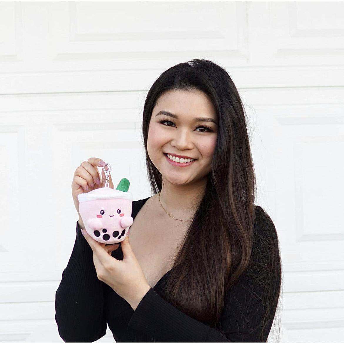 ABC Boba Tea Plush Pink Berry Cute Stuffed Animal Toy for Wallet, Backpack or Purse 5"