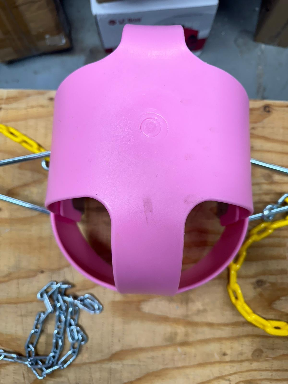 lvssiao Toddler High Back Full Bucket Swing Seat, Toddler Swing Seat with Heavy Duty Plastic Coated Chain + Snap Hooks + Tree Hanging Straps Kids Swing Set Accessories (Pink)
