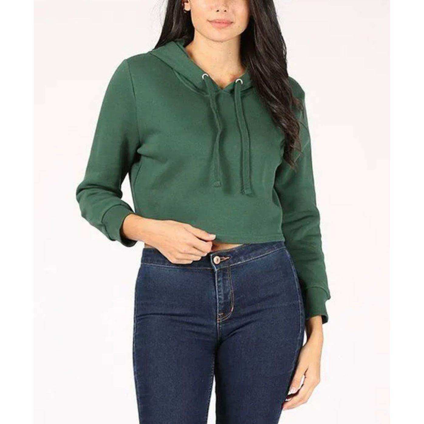 Rosio USA Green Drawstring Cropped Hoodie