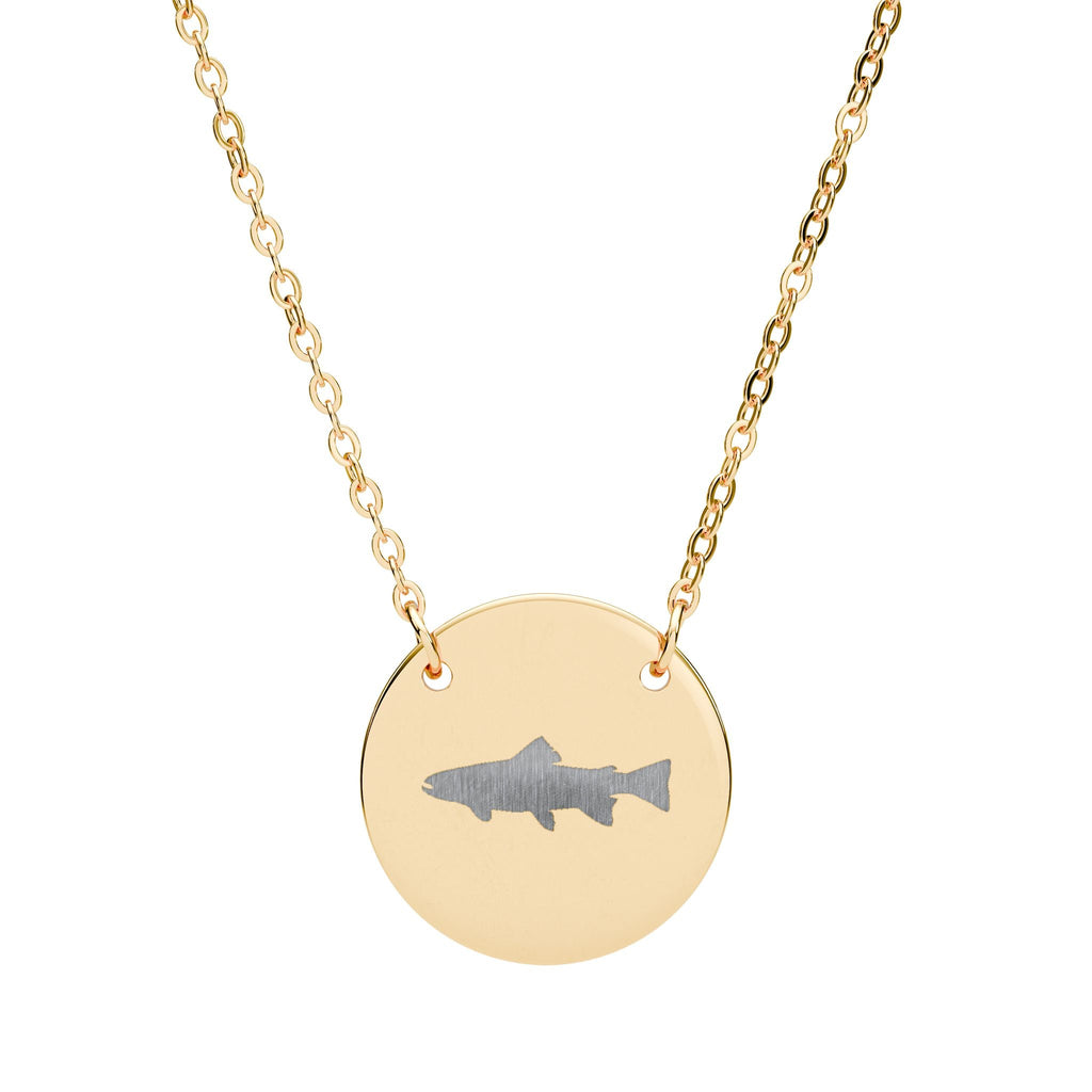 Trout Silhouette Circle Necklace — Engraved Fishing Pendant