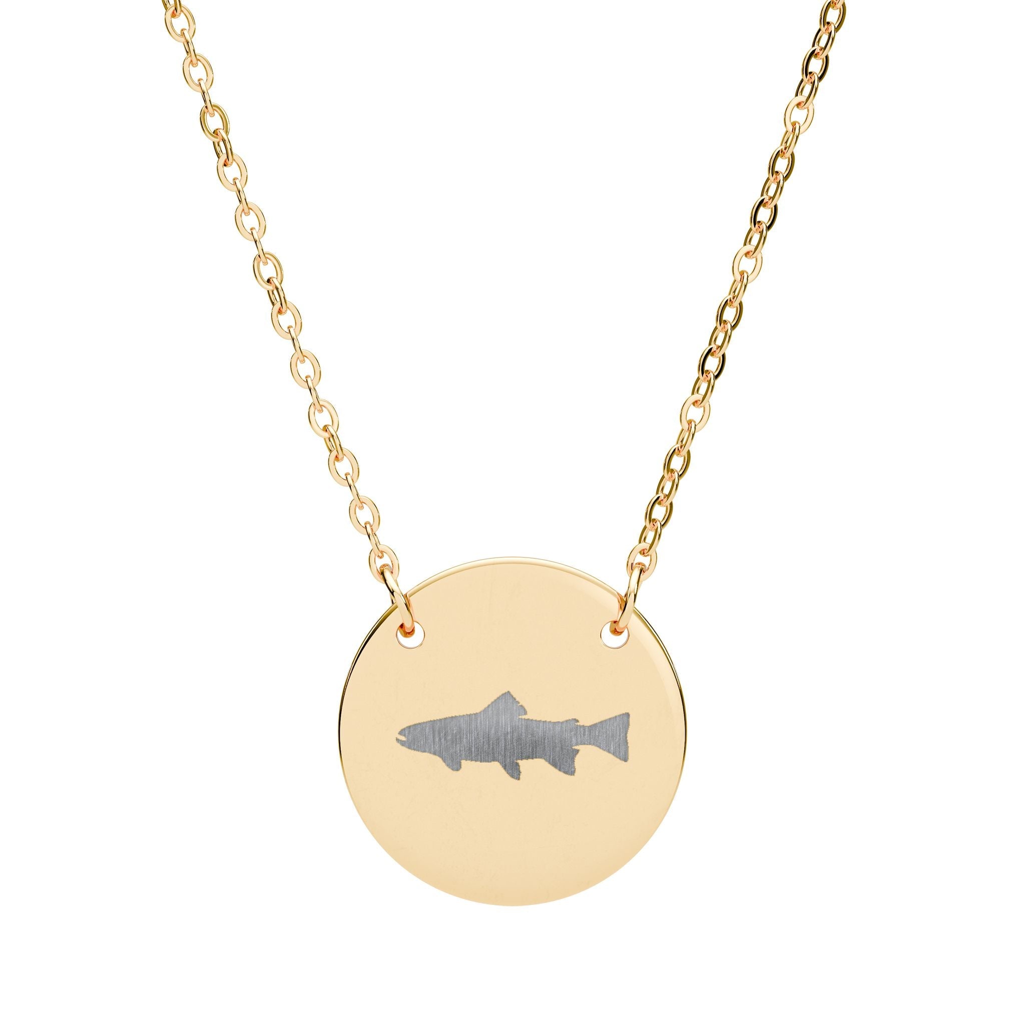 Trout Silhouette Circle Necklace — Engraved Fishing Pendant