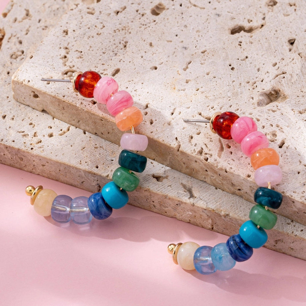 Rainbow Beaded Hoop Earrings