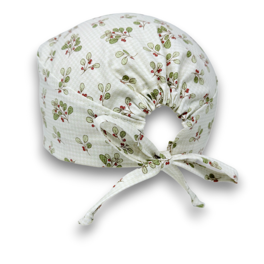 Winter Berry Skull tie-back style surgical scrub cap by Paradise Caps.