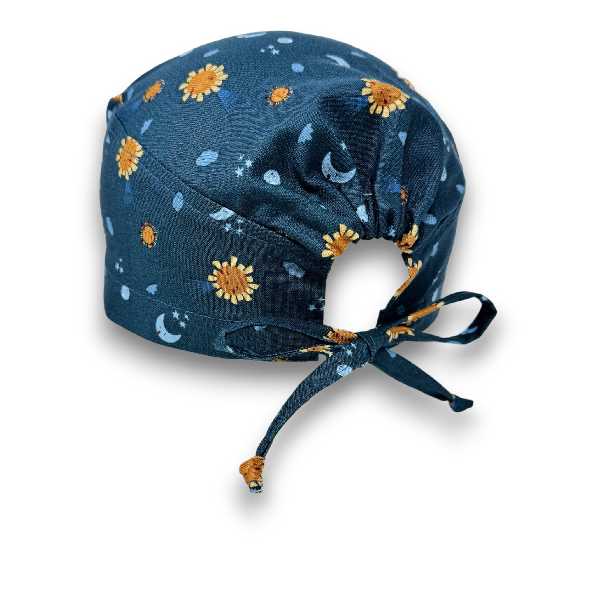 Space Surgical cap for men. Sun Moon Stars tie back scrub hat by Paradise Caps.