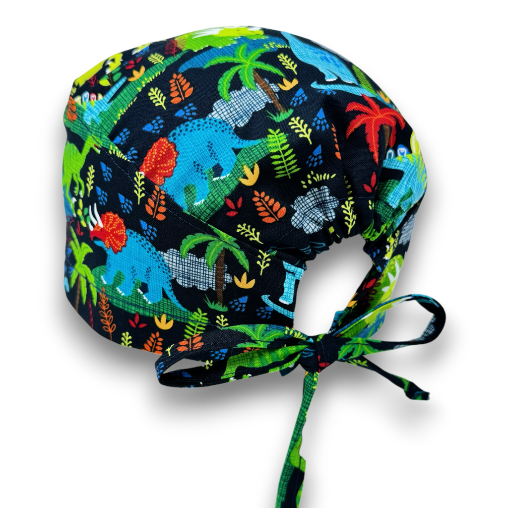 Dinosaur Skull tie-back style surgical scrub cap for men by Paradise Caps.