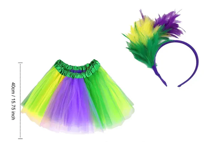 2pcs Feathered Headband and Skirt Party Accessories Set