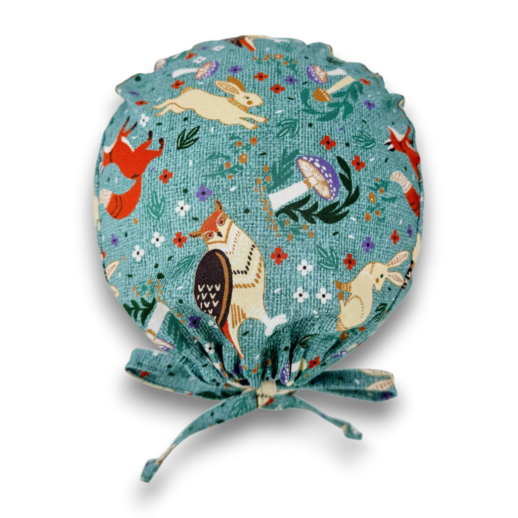 Woodland Animal Skull tie-back style surgical scrub cap for men by Paradise Caps.