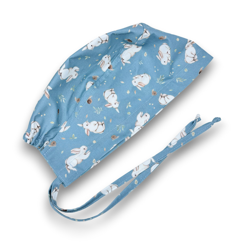 Sage Bunnies Skull tie-back style surgical scrub cap for men by Paradise Caps.