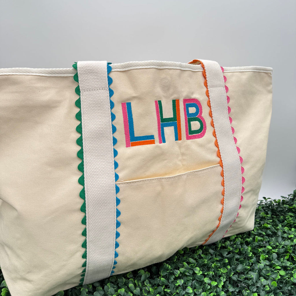 Monogrammed Ric Rac Tote Bag