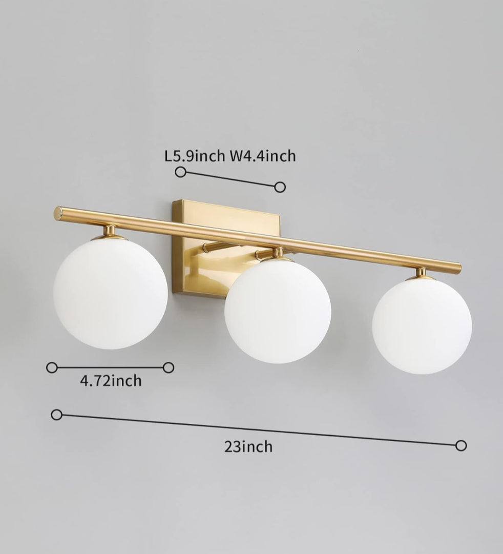 Gold Bathroom Vanity Light Fixtures,3 Lights Brass Milk White Globe