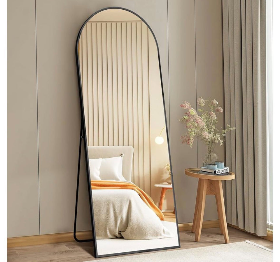DUMOS Arched Full Length Mirror with Stand 64"x21" Floor Standing Aluminum Frame for Bedroom Body Hanging Leaning Modern Simple Home Decor Shatter-pro