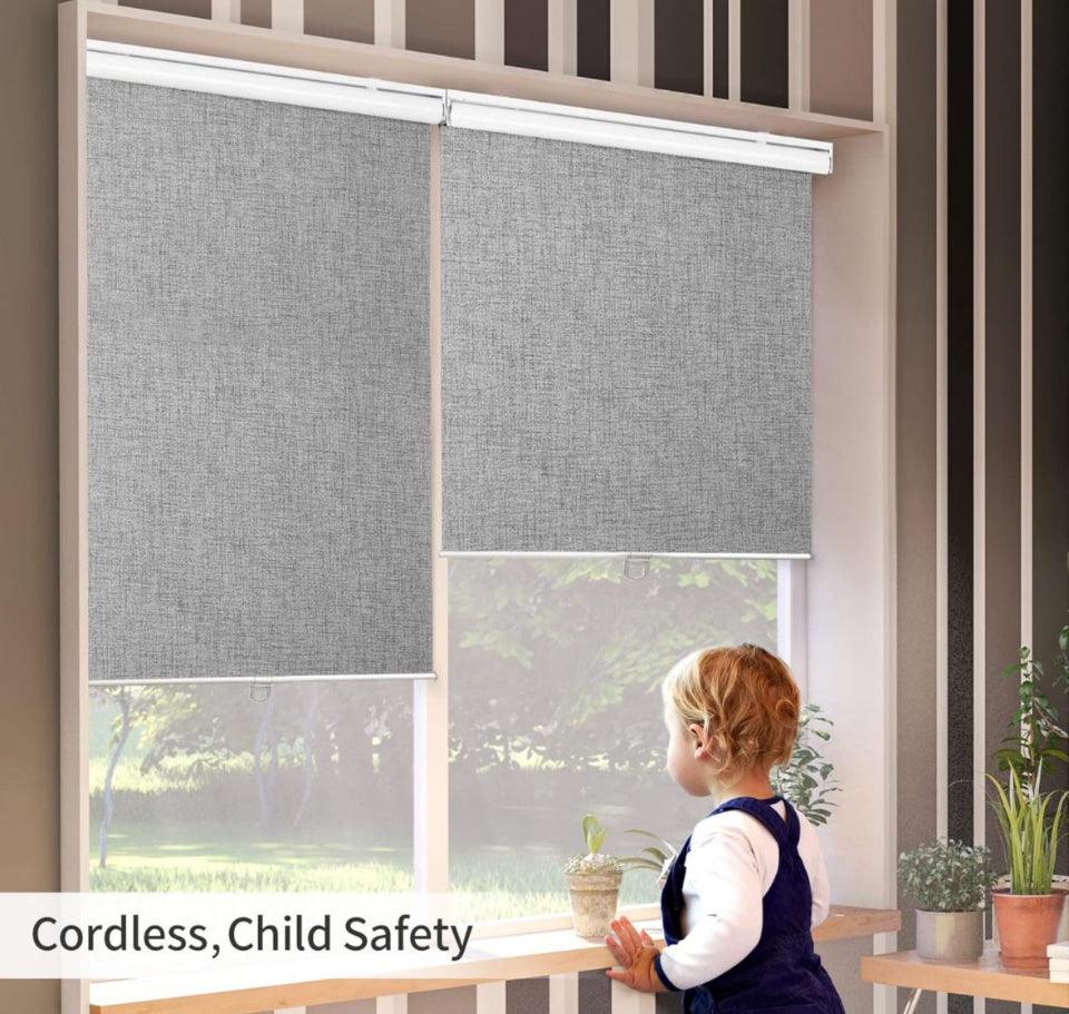 GENIMO 100% Blackout Roller Window Shades, Window Blinds Cordless with Thermal Insulated, UV Protection Fabric, Mini French Door Blinds for Home, Office