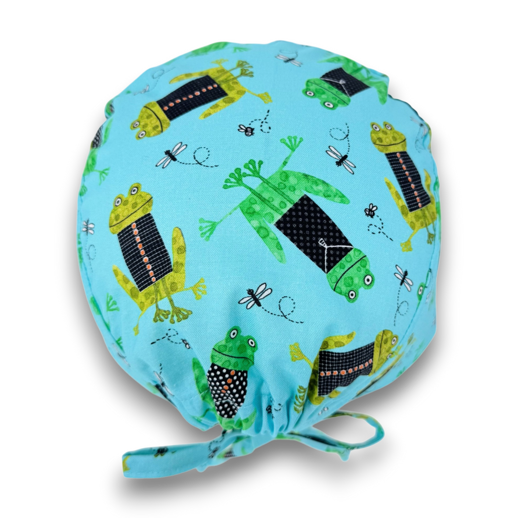 Cute Frog Skull tie-back style surgical scrub cap for men by Paradise Caps.