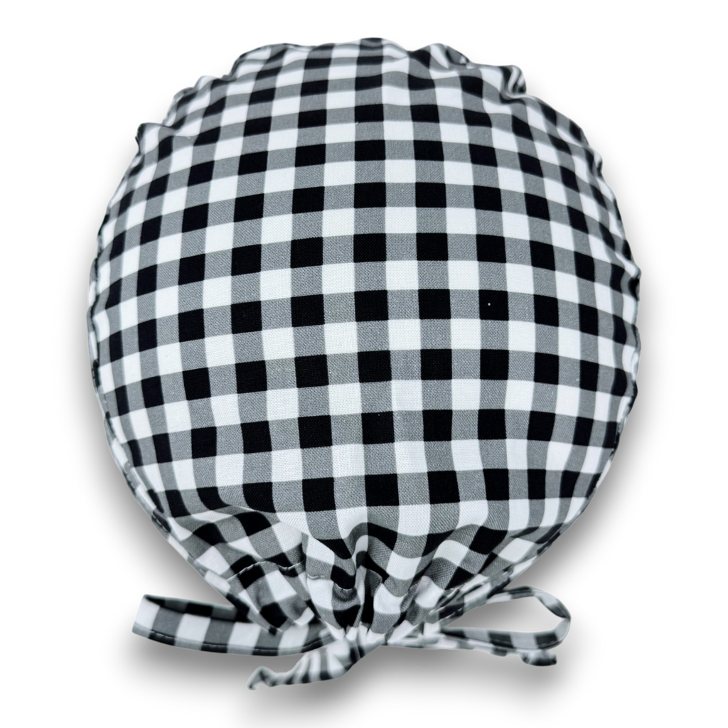 Men's surgical scrub cap. Checkered skull tie-back style scrub cap by Paradise Caps.