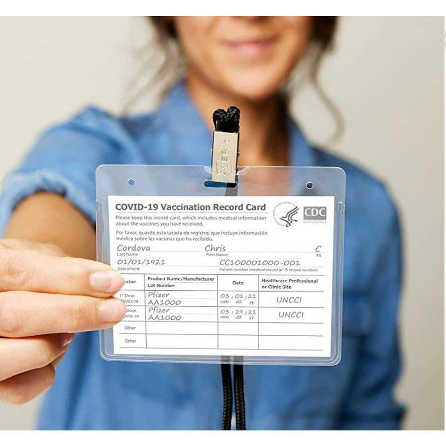 Avery CDC Vaccine Card Holders and Lanyards, 4" x 3", Landscape, 5 Prepunched ID Card Holders and Lanyards (02913)e