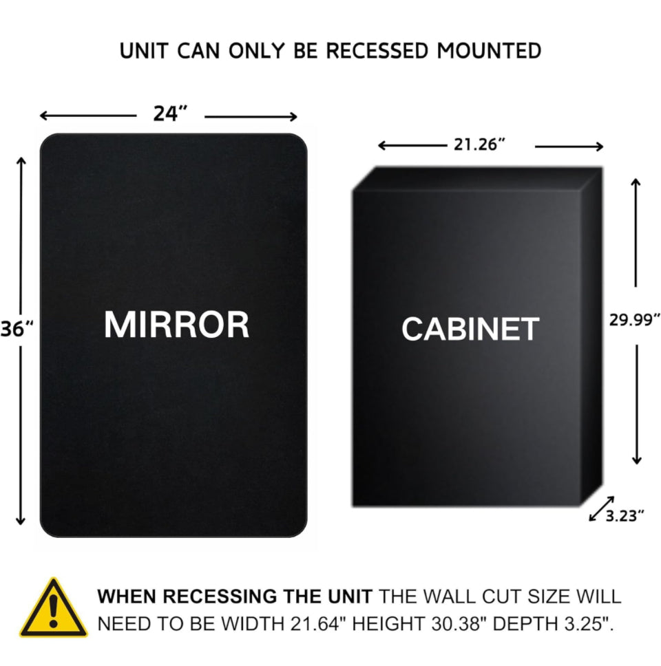 TEHOME Farmhouse Matt Black Recessed Bathroom Medicine Cabinet with Mirror Rounded Rectangle Metal Framed Medicine Cabinet with Beveled Mirror 24x36"