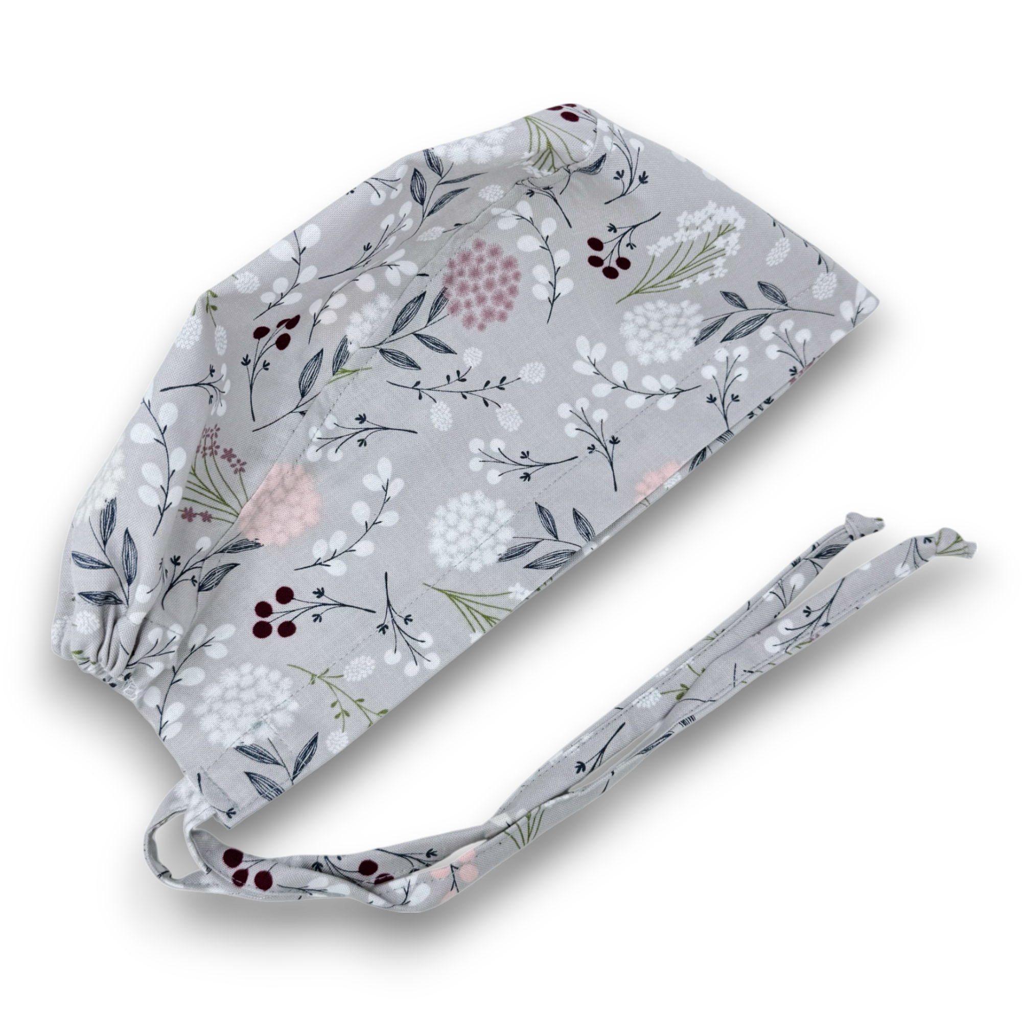Flowers Skull tie-back style surgical scrub cap by Paradise Caps.