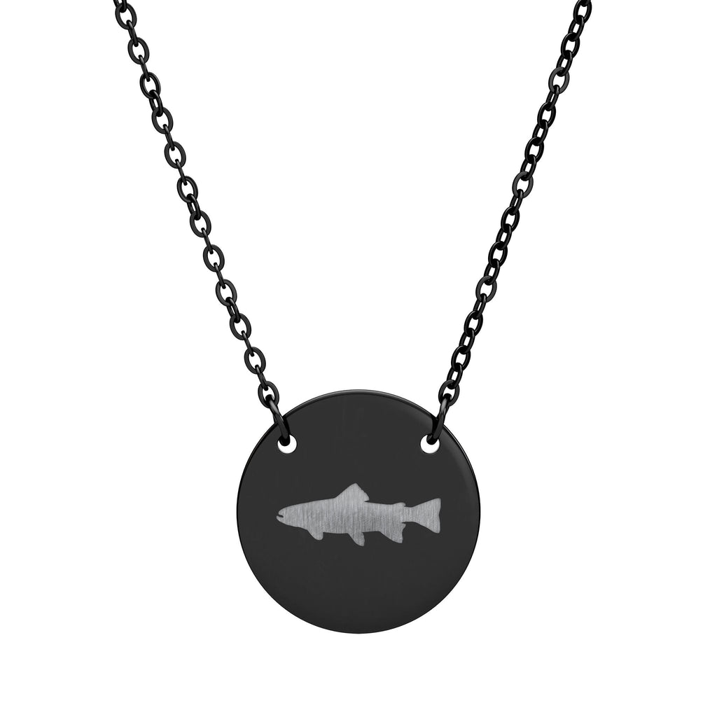 Trout Silhouette Circle Necklace — Engraved Fishing Pendant