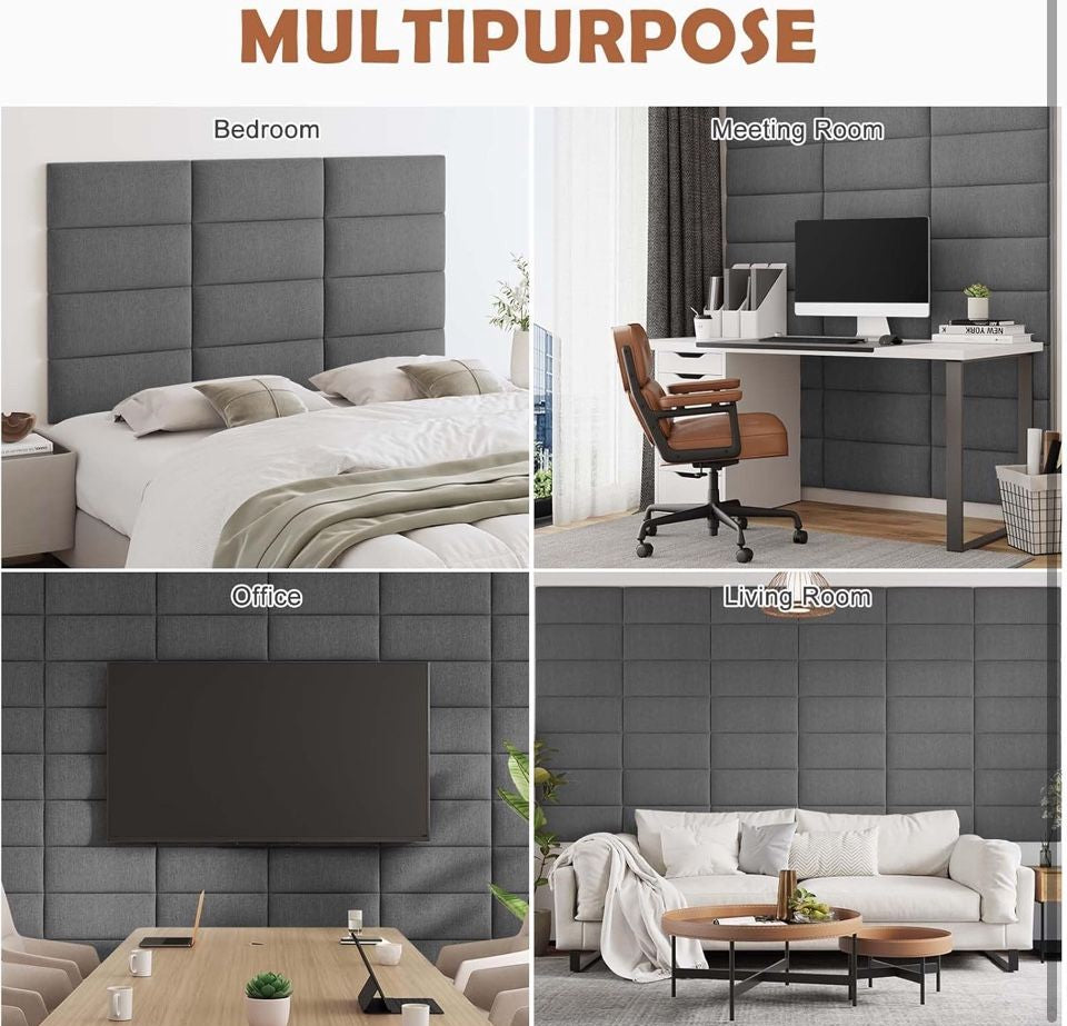 IFNOW Upholstered Wall Mounted Headboard, 3D Soundproof Wall Panels Peel and Stick Headboard for Queen Size, Reusable and Removable Tufted Bed Headboards in Dark