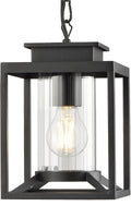 Brand New Osimir Outdoor Pendant Light for Porch, 1-Light Black Hanging Porch Light Modern Exterior Hanging Lantern with Cylinder Glass and Adjustable Chain for Gazebo, 2353/1H