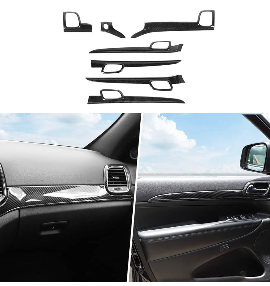 Open Box CheroCar for Jeep Grand Cherokee Dashboard Panel Trim & Door Handle Cover Kits Interior Accessories for 2011-2020 Jeep Grand Cherokee, Carbon