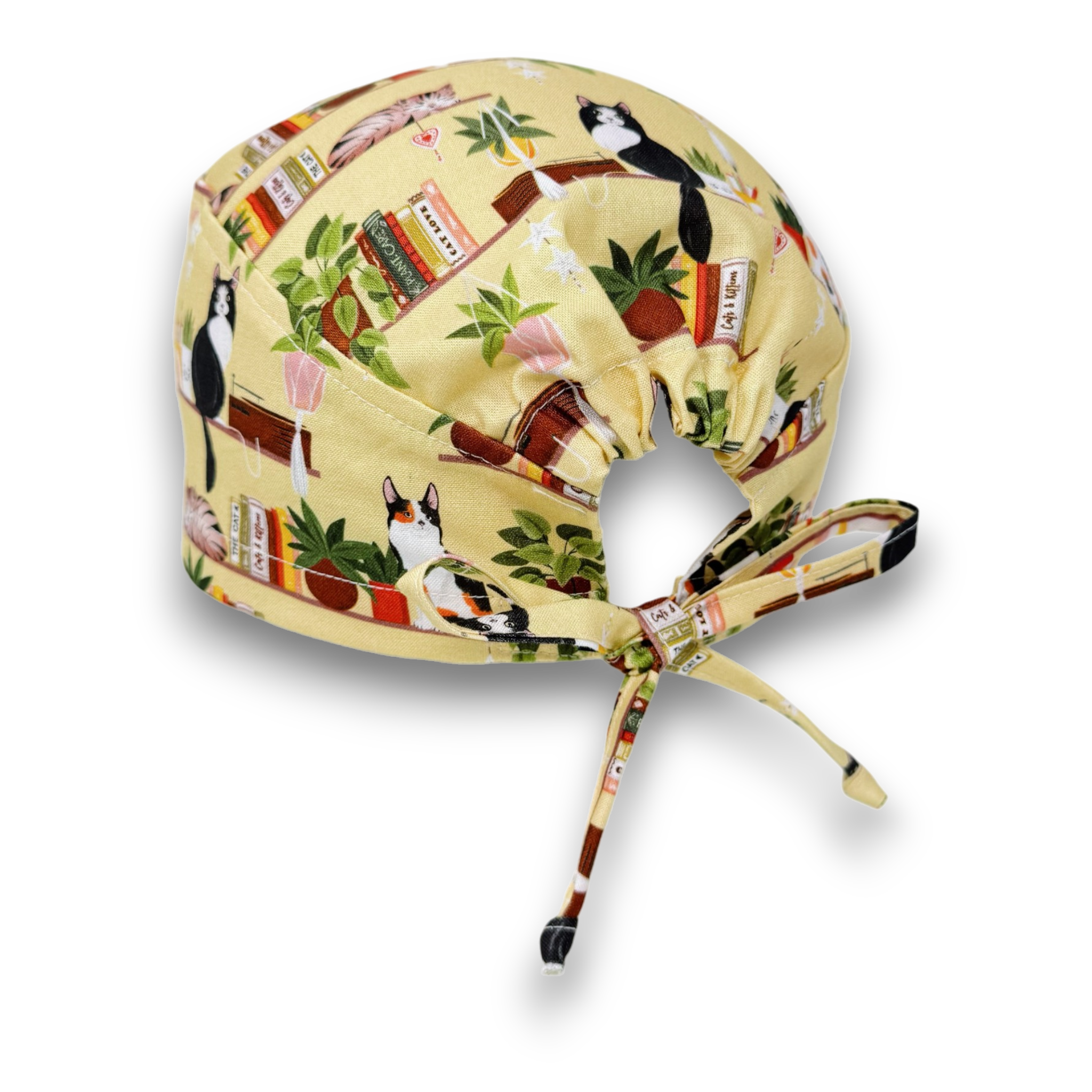 Surgical scrub cap for men. Cats & Plants skull tie-back style scrub cap by Paradise Caps.