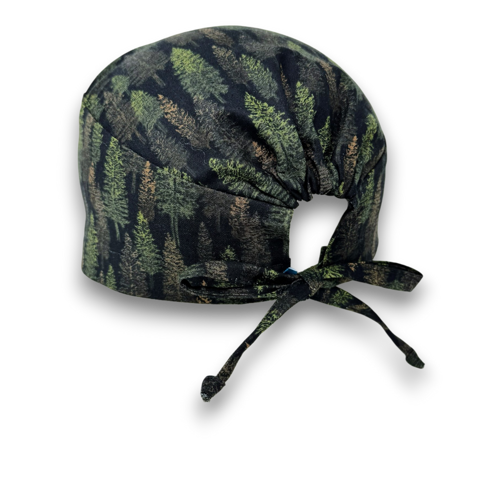 Pine Tree Skull tie-back style surgical scrub cap for men by Paradise Caps.