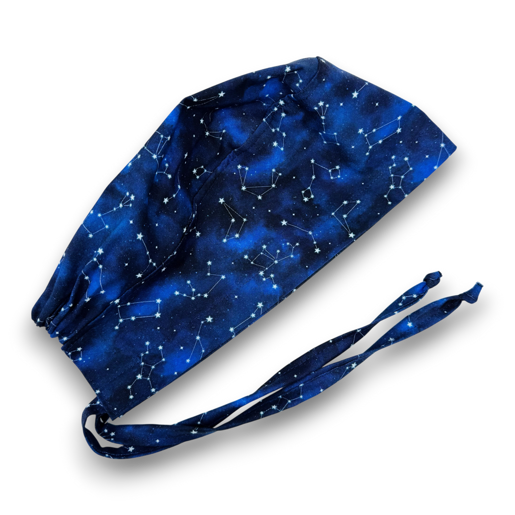 Men's surgical scrub cap. Constellation Blue tie back scrub hat by Paradise Caps.