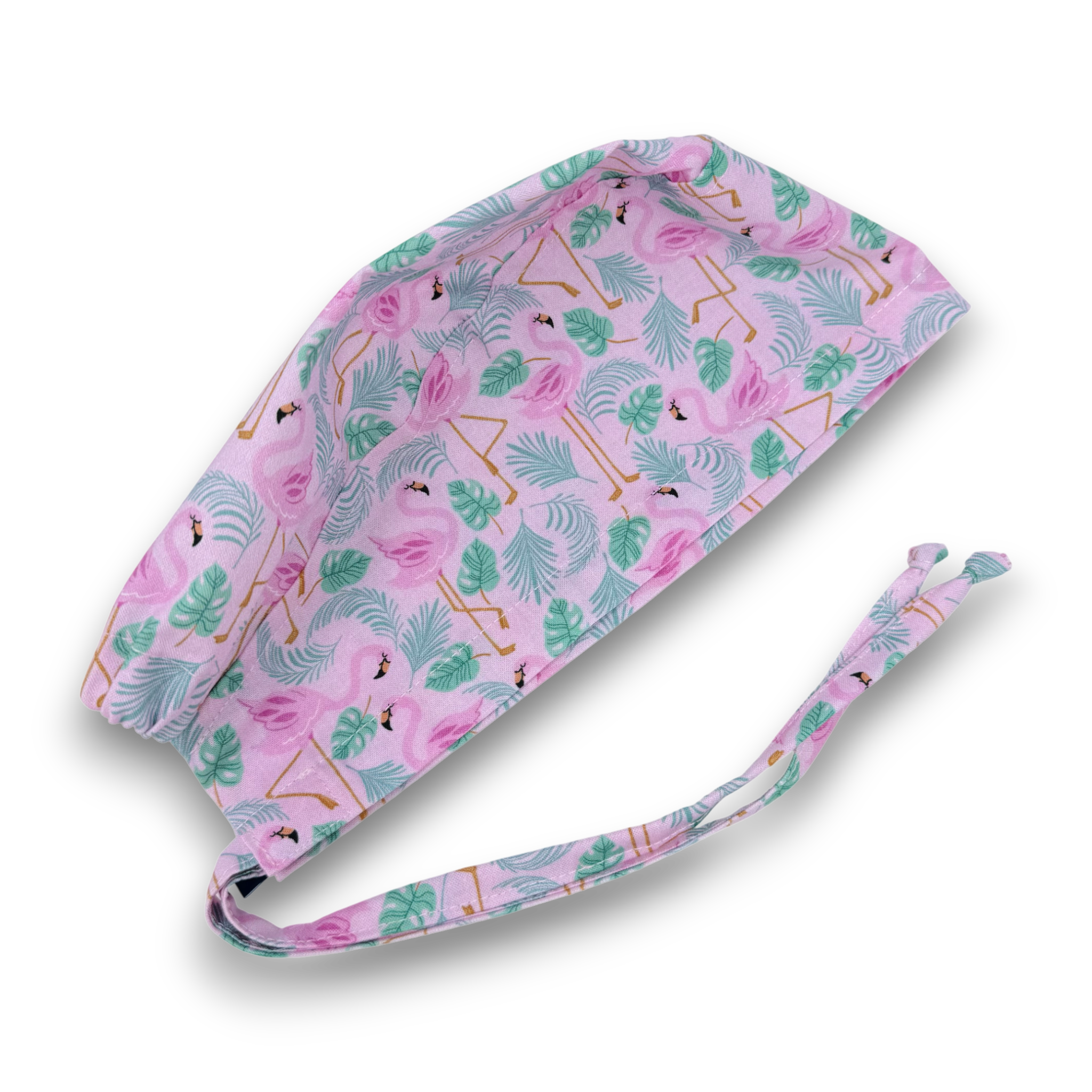 Surgical scrub cap. Flamingo tie back scrub hat by Paradise Caps.