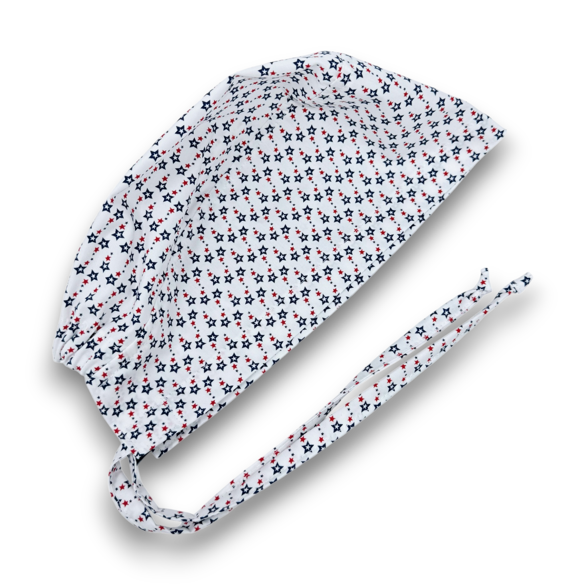 4th of July Men's surgical cap. Star satin lined skull tie-back style scrub cap by Paradise Caps.