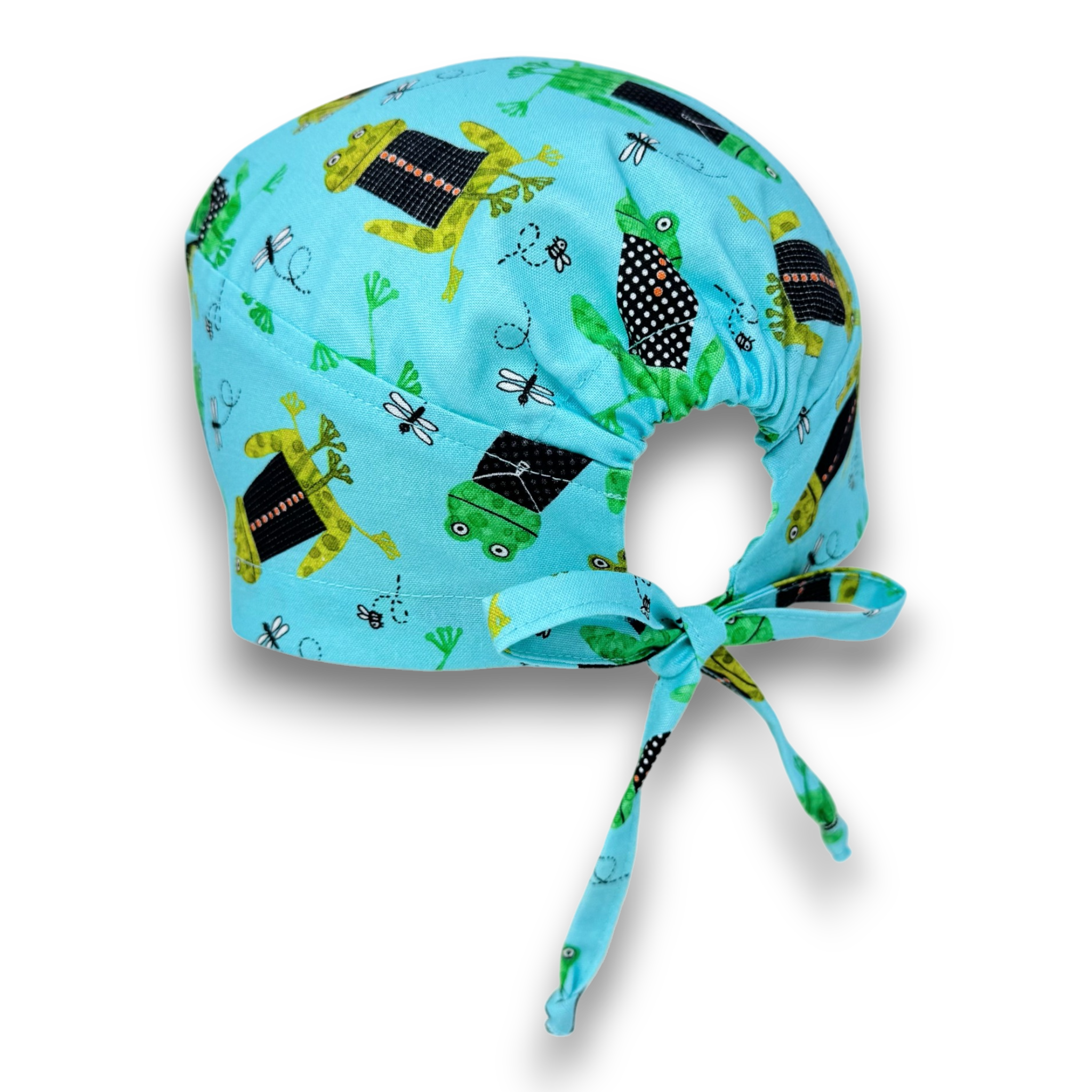 Cute Frog Skull tie-back style surgical scrub cap for men by Paradise Caps.