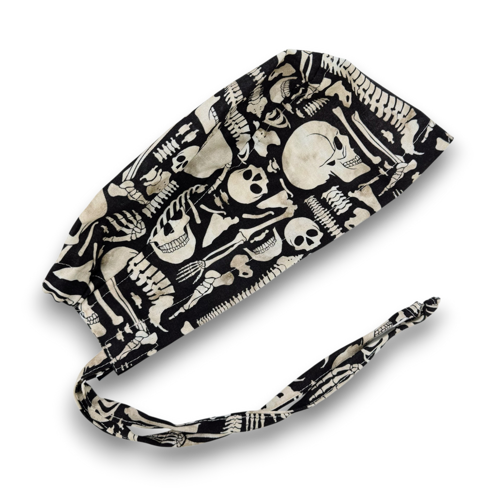 Skeleton Men's surgical scrub cap. Anatomy Bones skull tie-back style scrub cap by Paradise Caps.