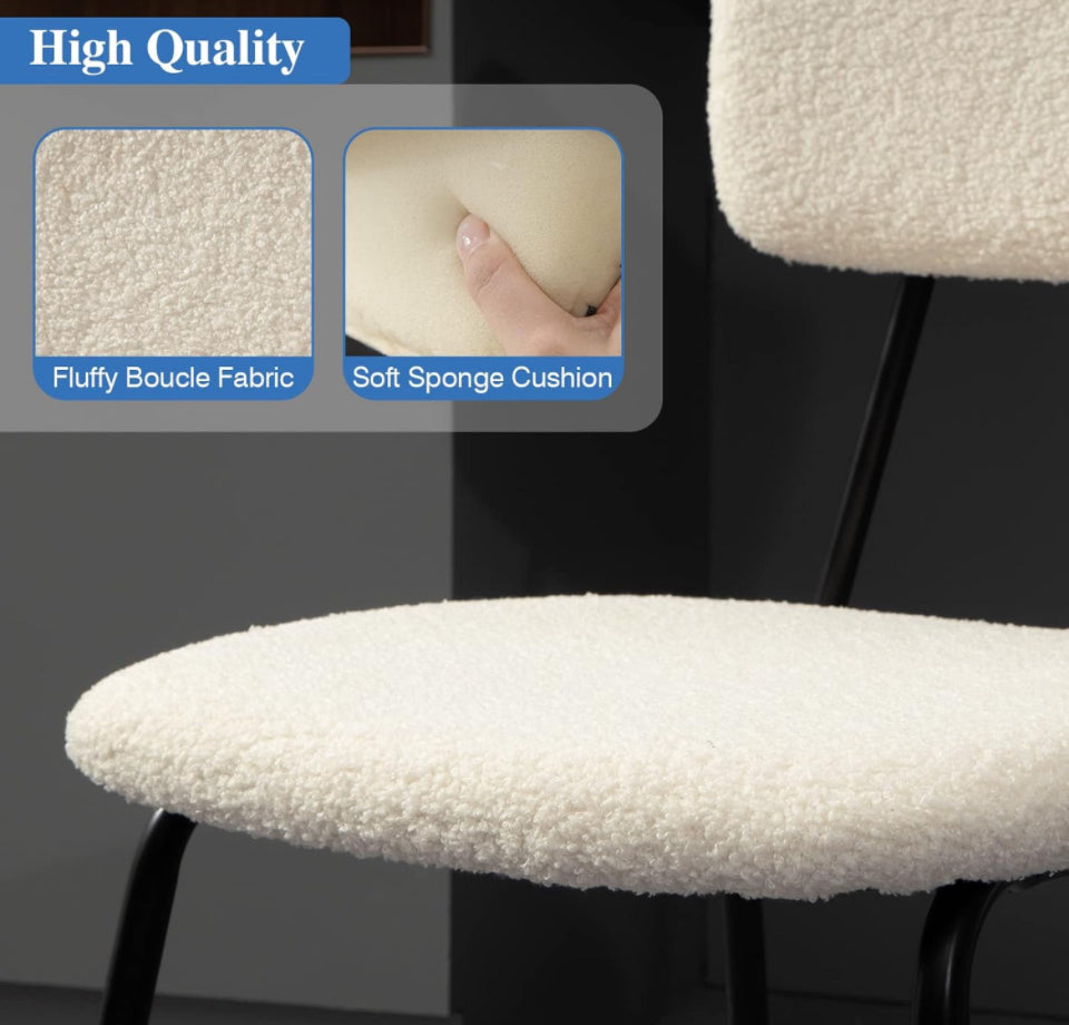 Bacyion Dining Room Chairs Set of 2 - Modern Boucle Fabric Kitchen Chairs, Dining Chairs with Metal Legs for Dining Room, Kitchen, Living Room