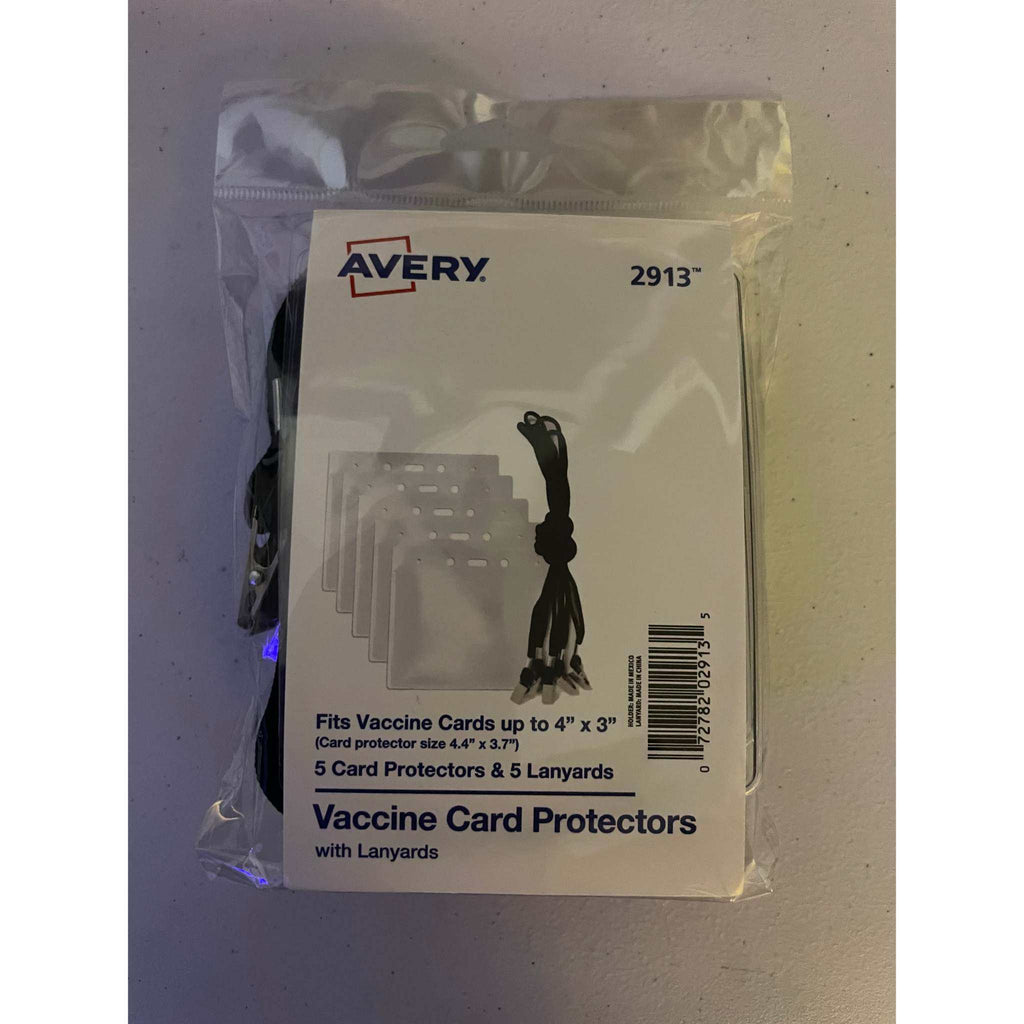 Avery CDC Vaccine Card Holders and Lanyards, 4" x 3", Landscape, 5 Prepunched ID Card Holders and Lanyards (02913)e