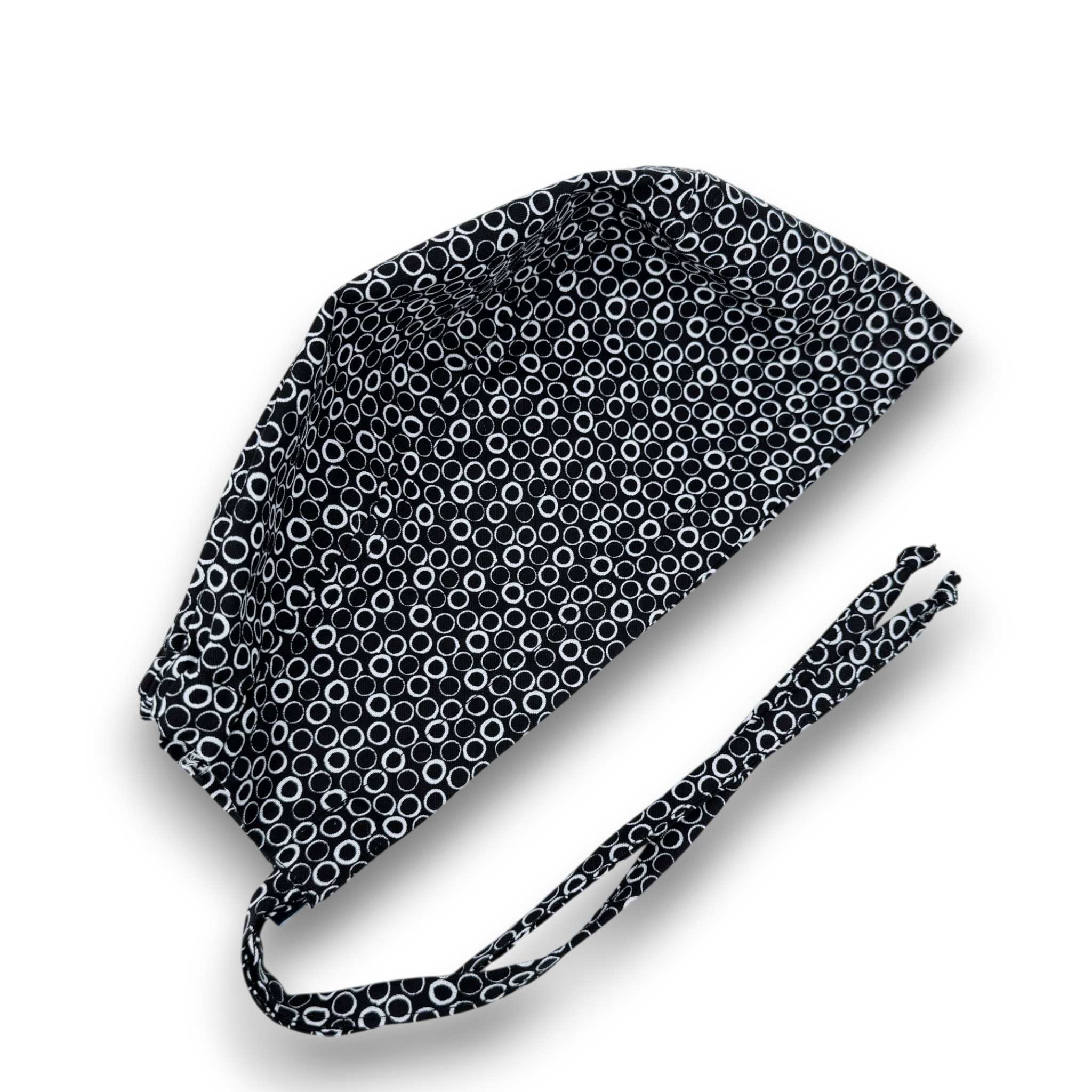 Black Circle Skull tie-back style surgical scrub cap for men by Paradise Caps.