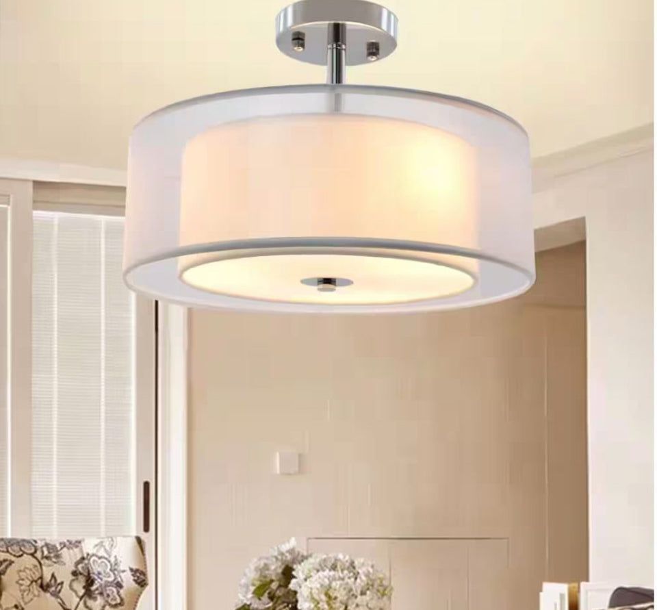 Depuley 15 in. 3-Light Industrial Semi Drum Flush Mount Light, Double Drum Pendant Light