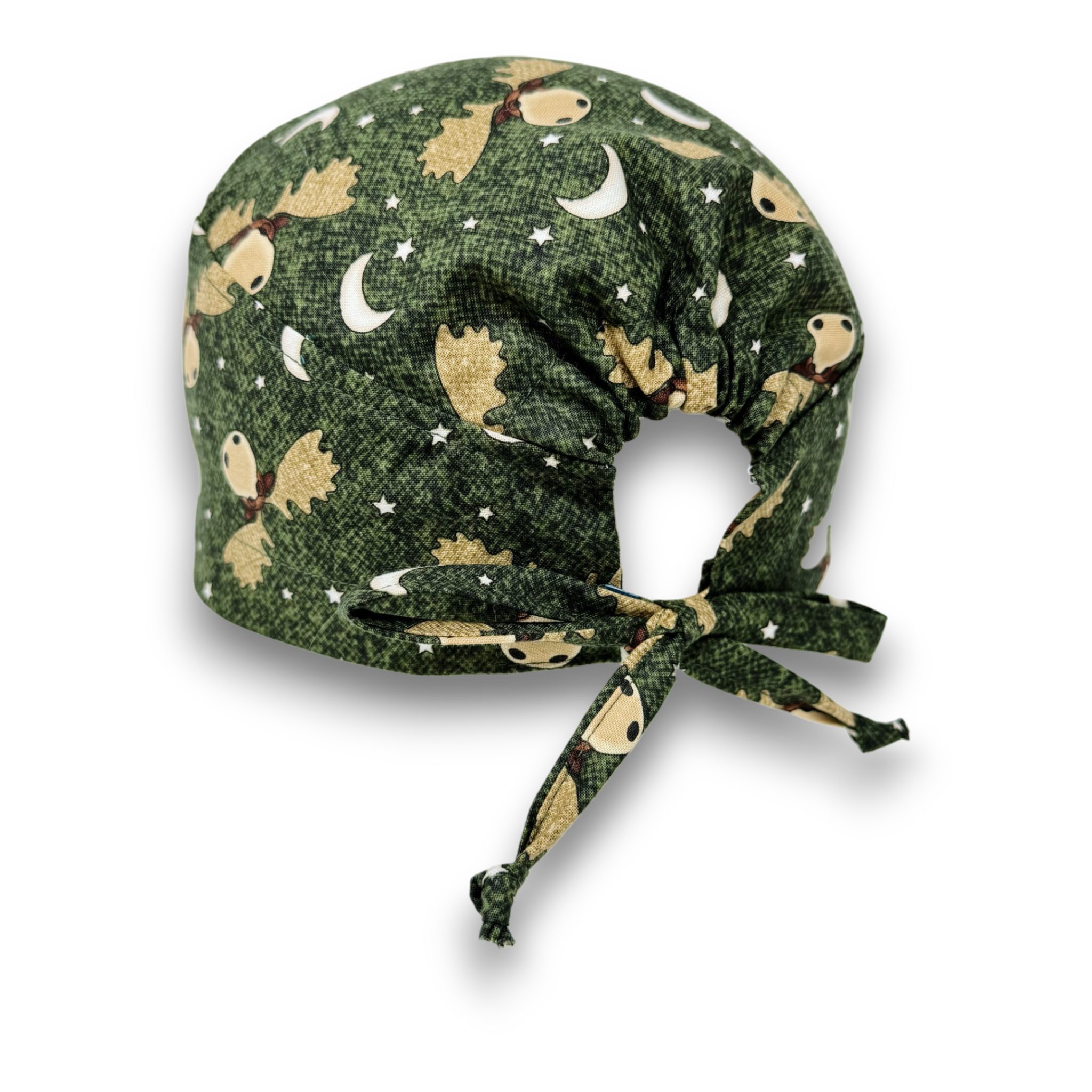 Forest Moose Skull tie-back style surgical scrub cap for men by Paradise Caps.