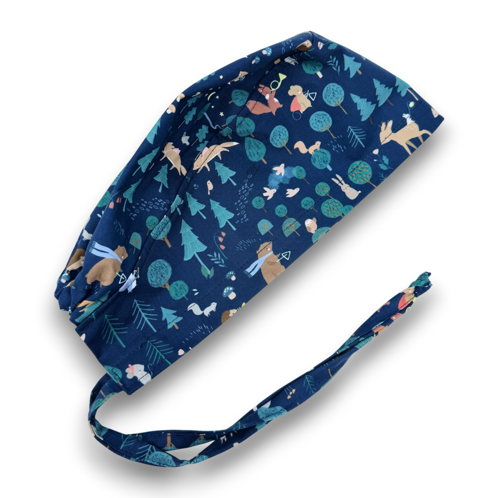 Forest Animals Skull tie-back style surgical scrub cap for men by Paradise Caps.
