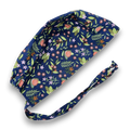Floral Skull tie-back style surgical scrub cap by Paradise Caps. Navy