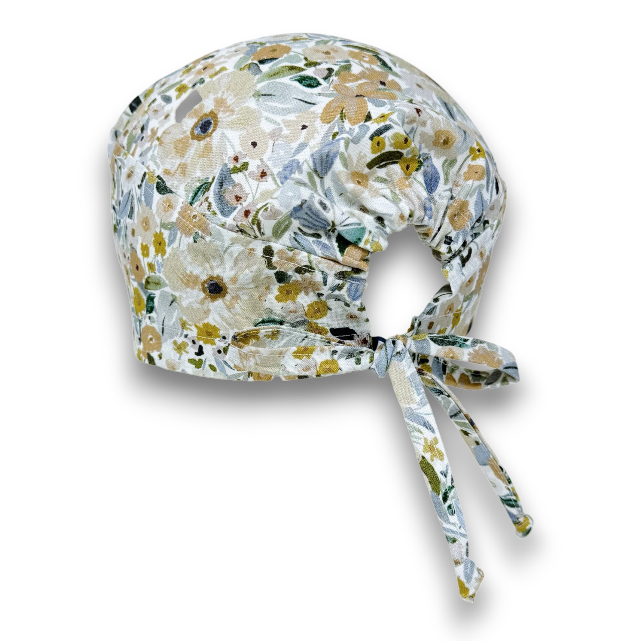 Beige Floral Skull tie-back style surgical scrub cap for men by Paradise Caps.