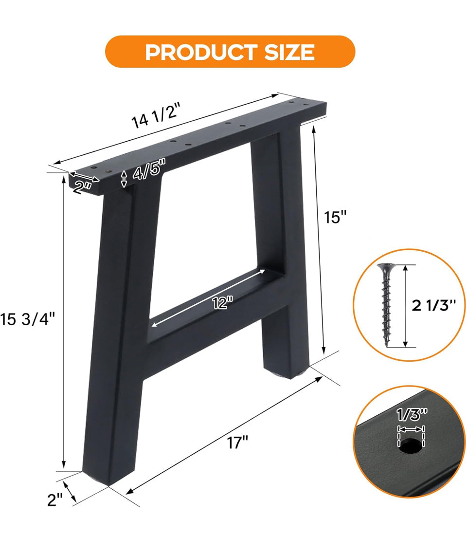 Open Box TC-HOMENY Bench Table Legs 16" Set of 2 Black Coffee Metal Legs Dining Iron Furniture Legs (16 INCH)