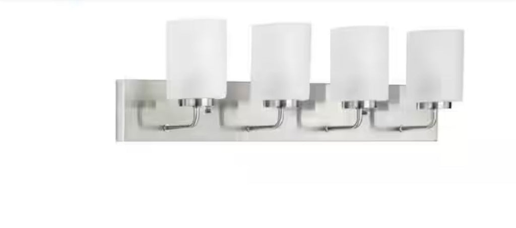 Progress Lighting Merry Collection 30 in. 4-Light Brushed Nickel Etched Glass Transitional Bathroom Vanity Light