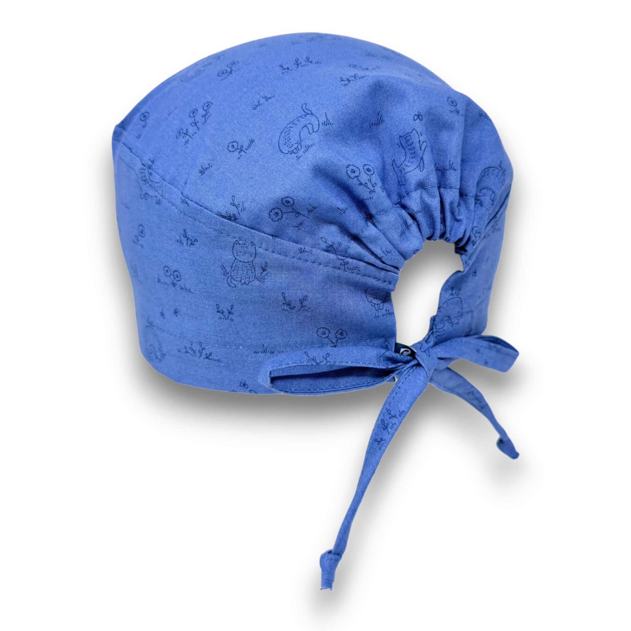 Cute Cat Skull tie-back style surgical scrub cap for men by Paradise Caps.